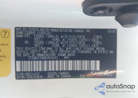 2008 Lexus Rx 350 from USA, damaged, VIN 2T2GK31U88C054543